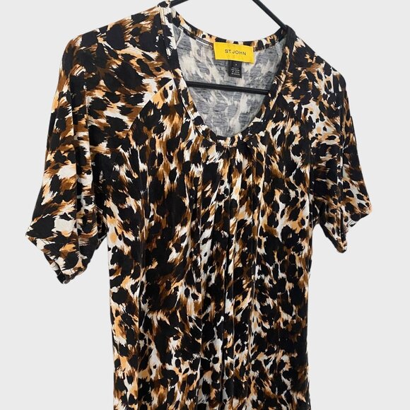 ST. JOHN Animal Print Short Sleeve Blouse Brown Black Women's Size Small Cheetah - Picture 4 of 11